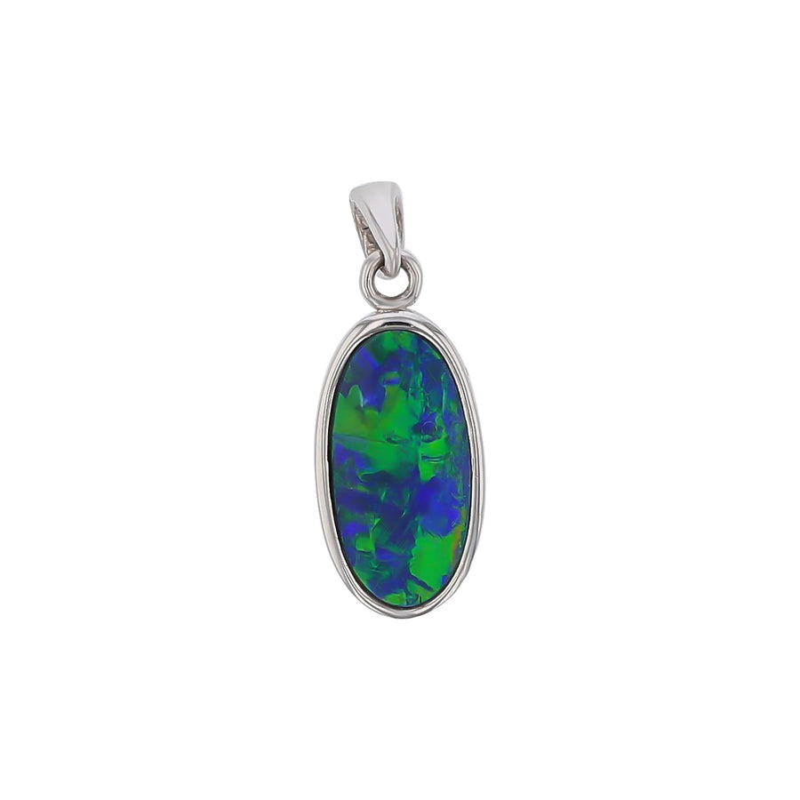 Opal Doublet and Diamond Pendant only in 14K White Gold