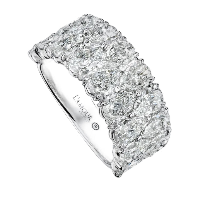 3.82ct Diamond Crisscut L'Amour Pear Shaped Two Row Ring in 18K White Gold, size 6.75