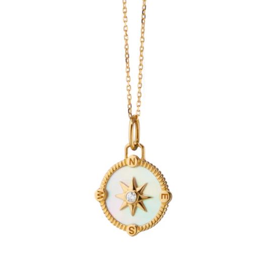 Compass 0.33ct Diamond and Mother of Pearl Adventure Charm in 18K Yellow Gold, without chain