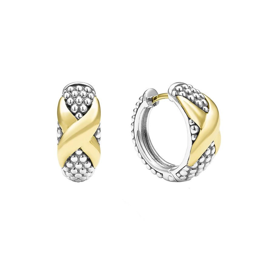 Embrace X Center Huggie Hoop Earrings in 18K Yellow Gold and Sterling Silver