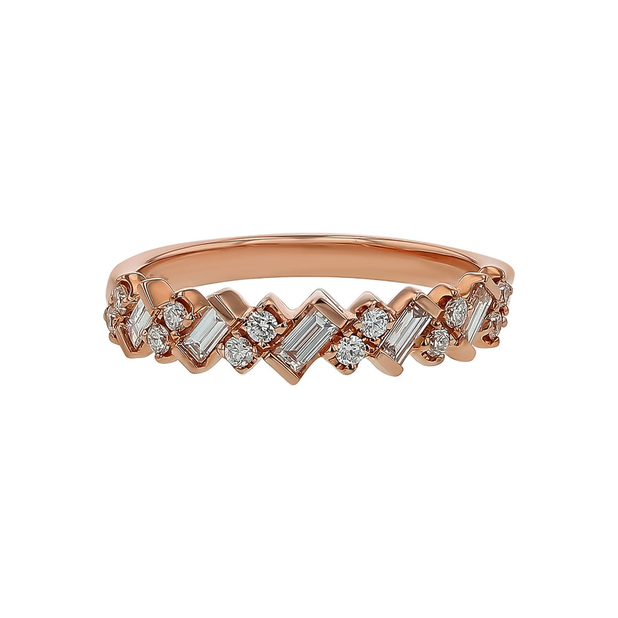 0.18ct Baguette Diamond and 0.17ct Round Diamond Ring in Rose Gold, Size 6