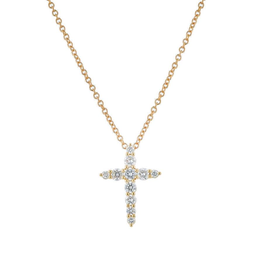 Graduated 0.36-0.42ct Diamond Cross Pendant in 18K Yellow Gold, 18" chain