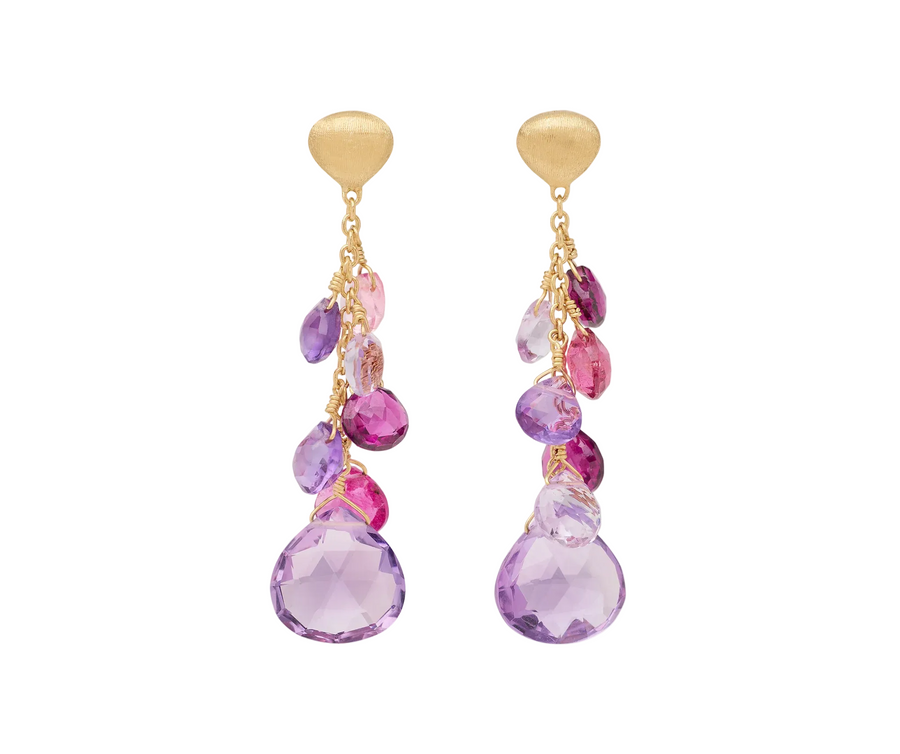 Paradise Multi Purple Gemstones Drop Earrings in 18K Yellow Gold