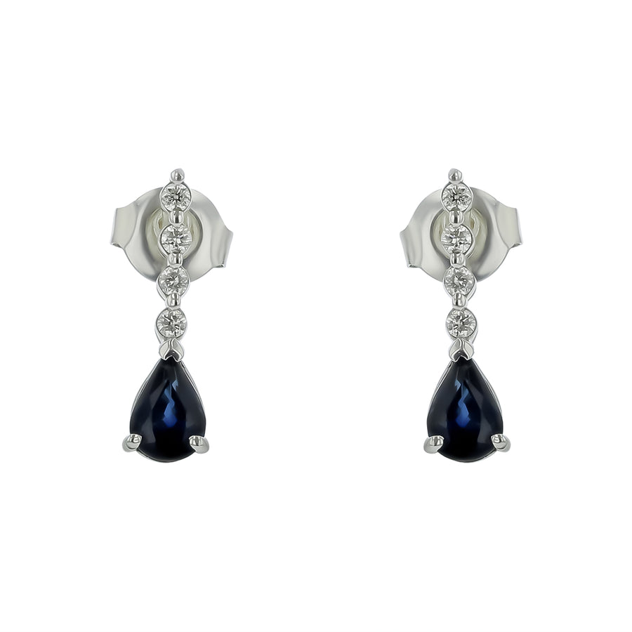 1.12ct Pear Sapphire and 0.19ct Diamond Drop Earring in 18K White Gold, 17"