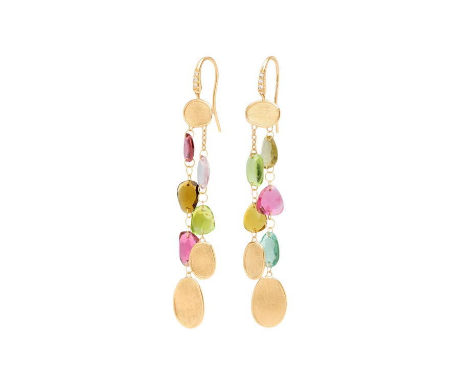 Lunaria 0.04ct Diamond and Tourmaline Drop Earrings in 18K Yellow Gold