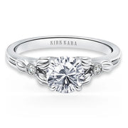 14K Petite Textured Leaf Diamond Engagement Ring Setting