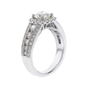 18K White Gold Diamond Halo 3 Row Engagement Ring