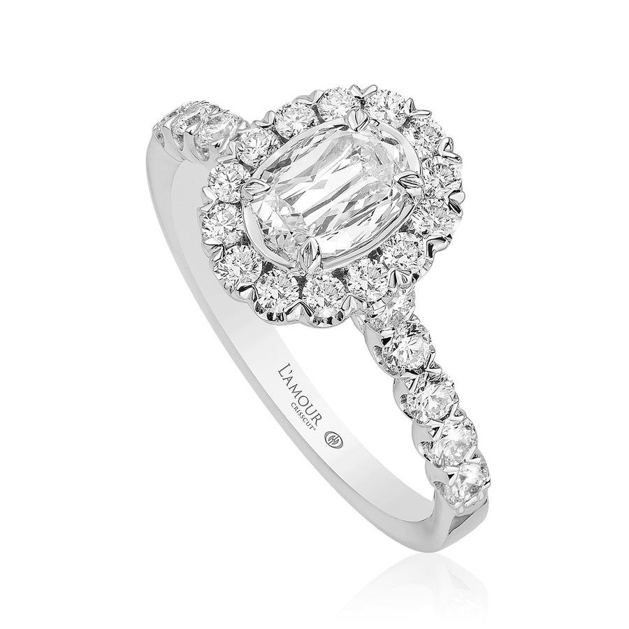 L'Amour Crisscut Oval Diamond Halo Ring