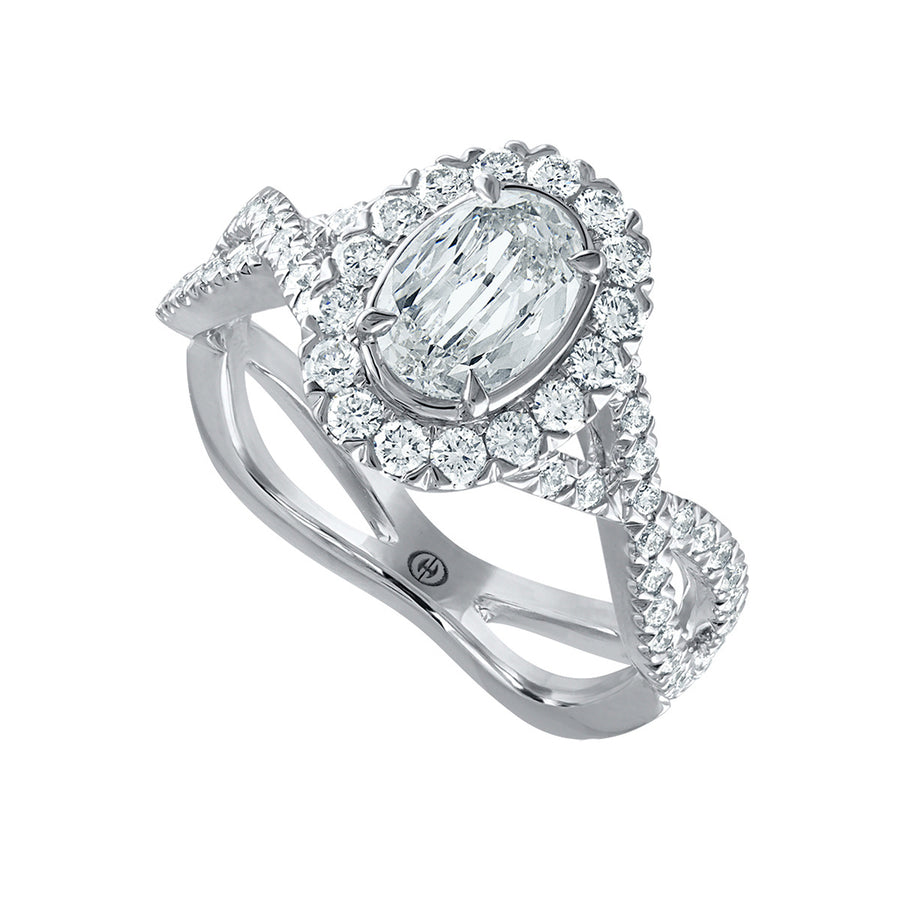 L'Amour Crisscut Oval Diamond Halo Engagement Ring