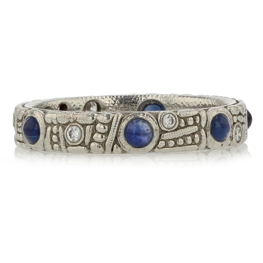 Platinum Cabochon Sapphire Diamond Band