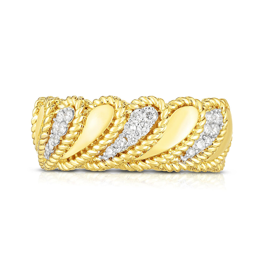 18K YW Diamond Byzantine Barocco Polished Band