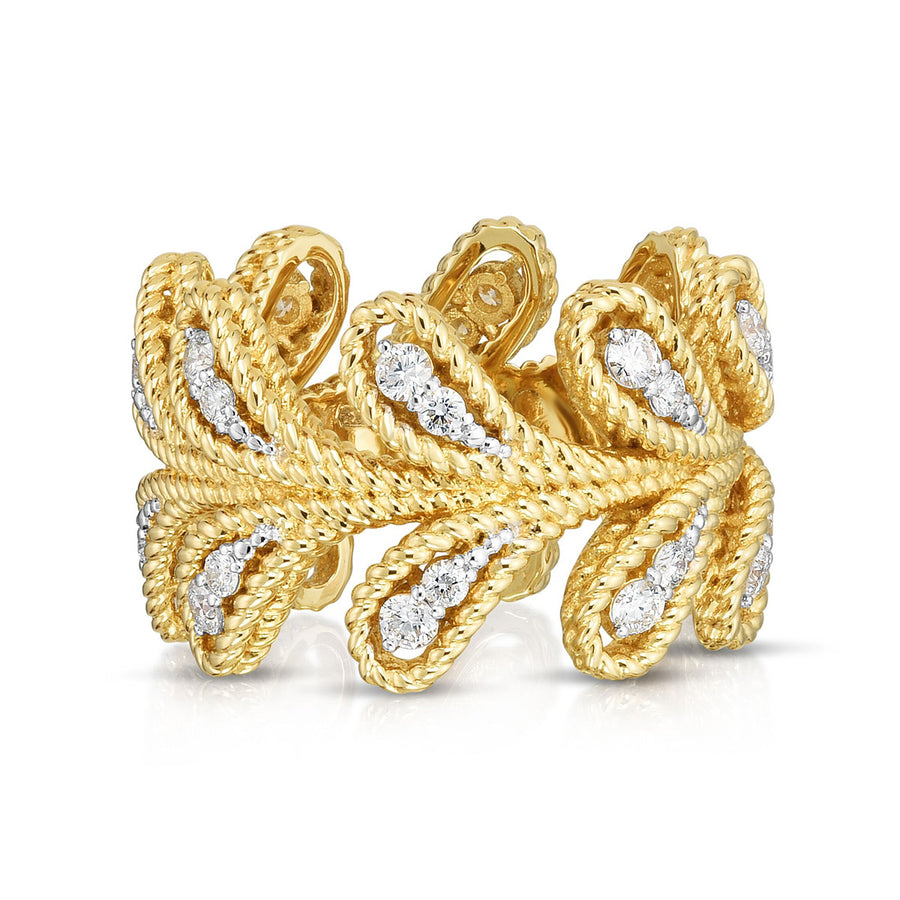 18K YW Diamond Byzantine Barocco Laurel Leaf Band