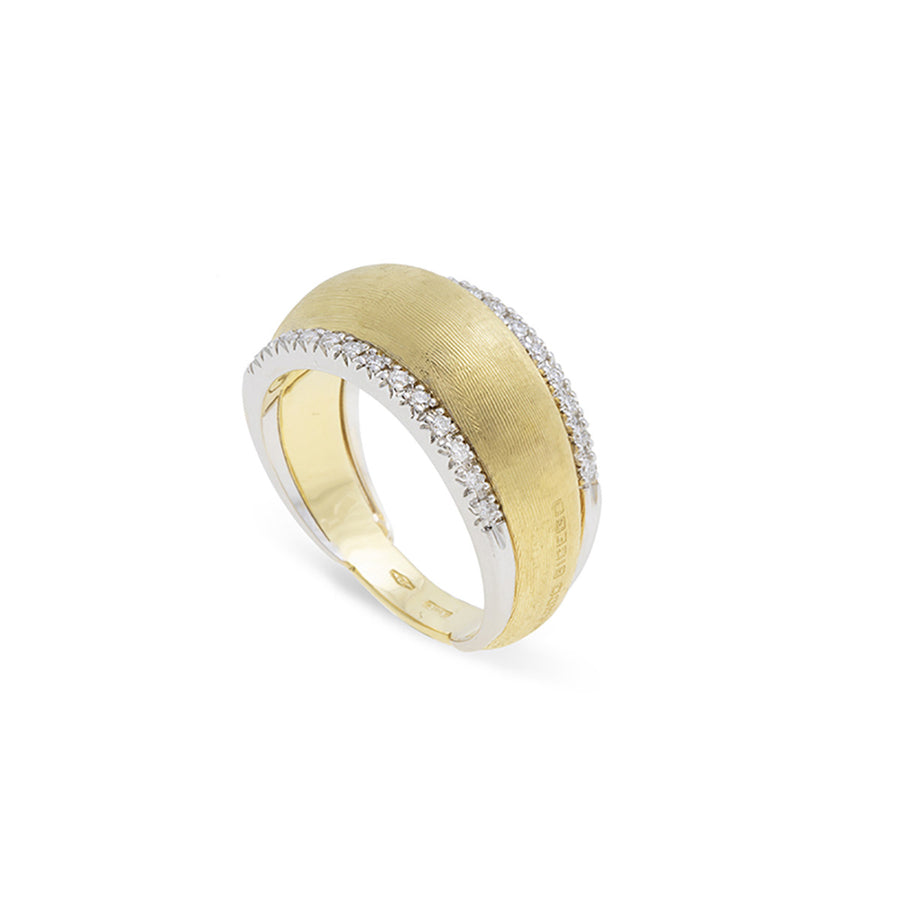 18K Yellow Gold Double Diamond Row Dome Ring