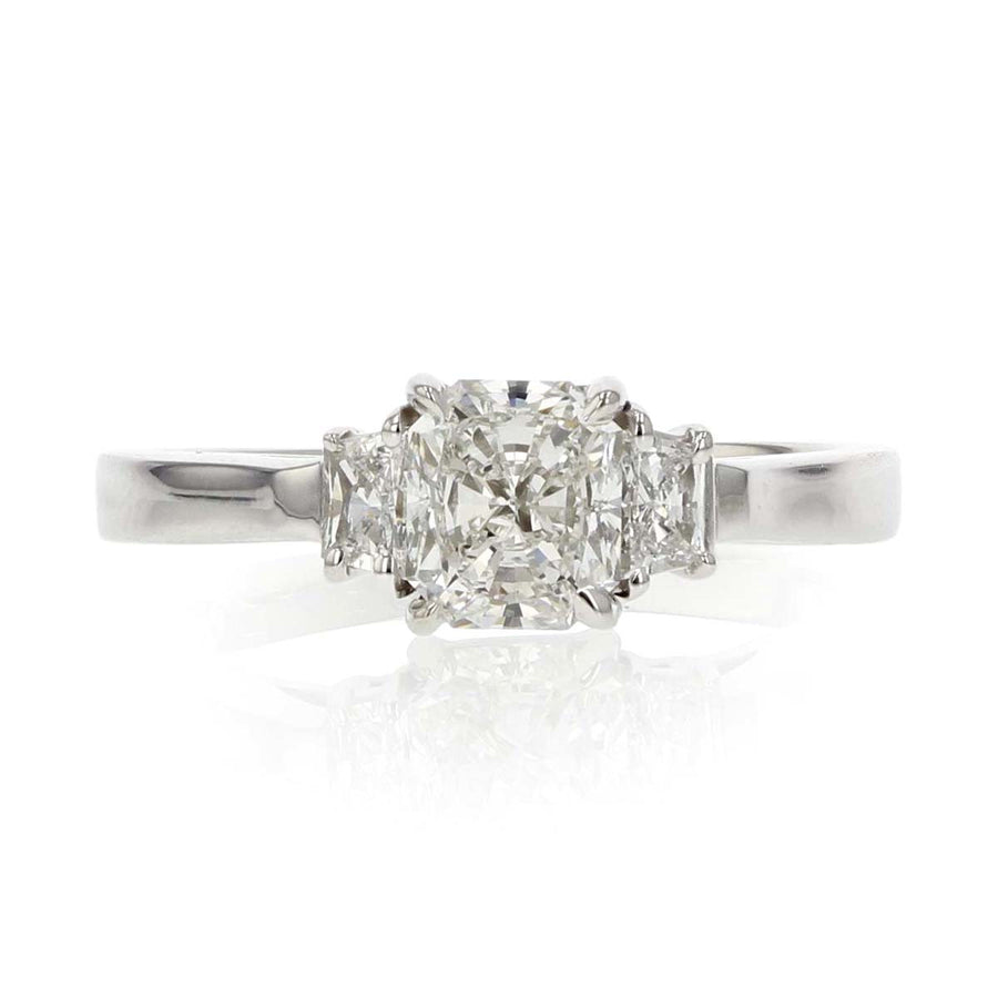 Radiant-cut and Trapezoid Diamond Engagement Ring