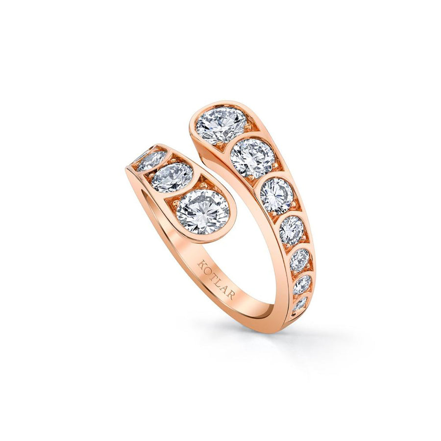 18K Rose Gold Diamond Scallop Artisan Pave Bypass Ring