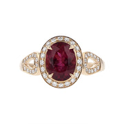 14K Rose Gold Rubellite and Diamond Halo Ring