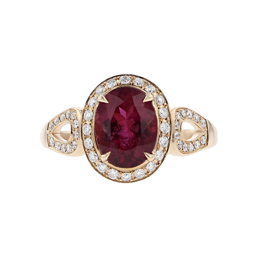 14K Rose Gold Rubellite and Diamond Halo Ring