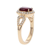 14K Rose Gold Rubellite and Diamond Halo Ring