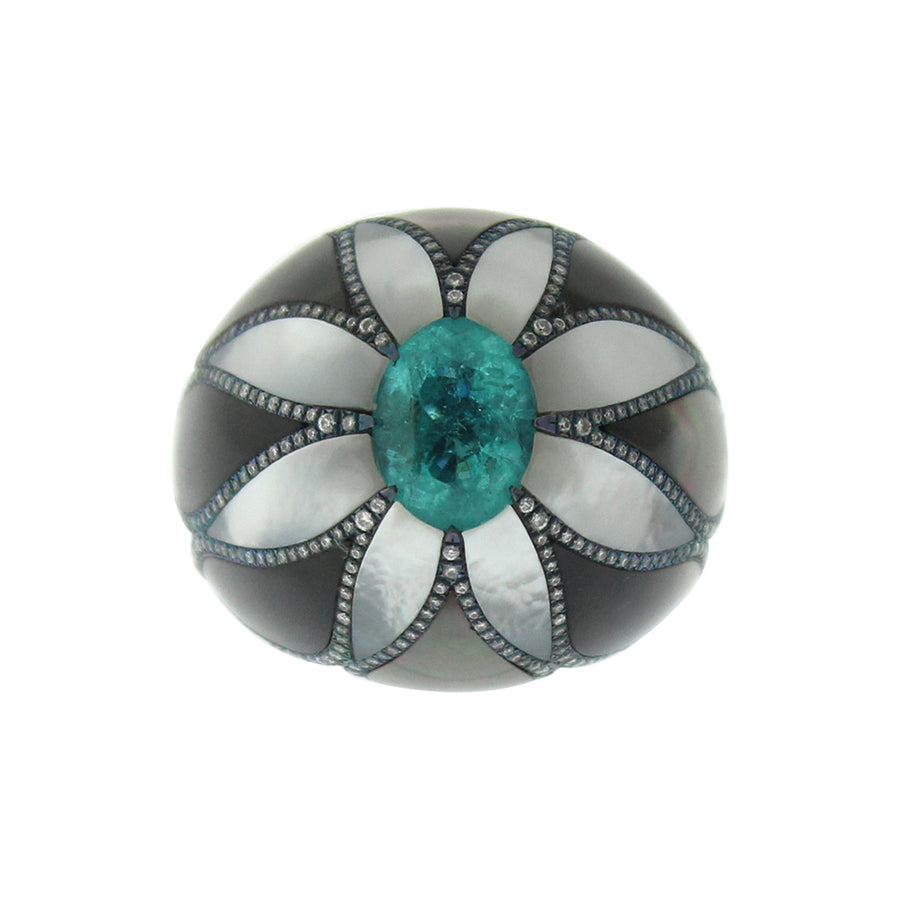 Paraiba, Diamond and Agate Flower Ring