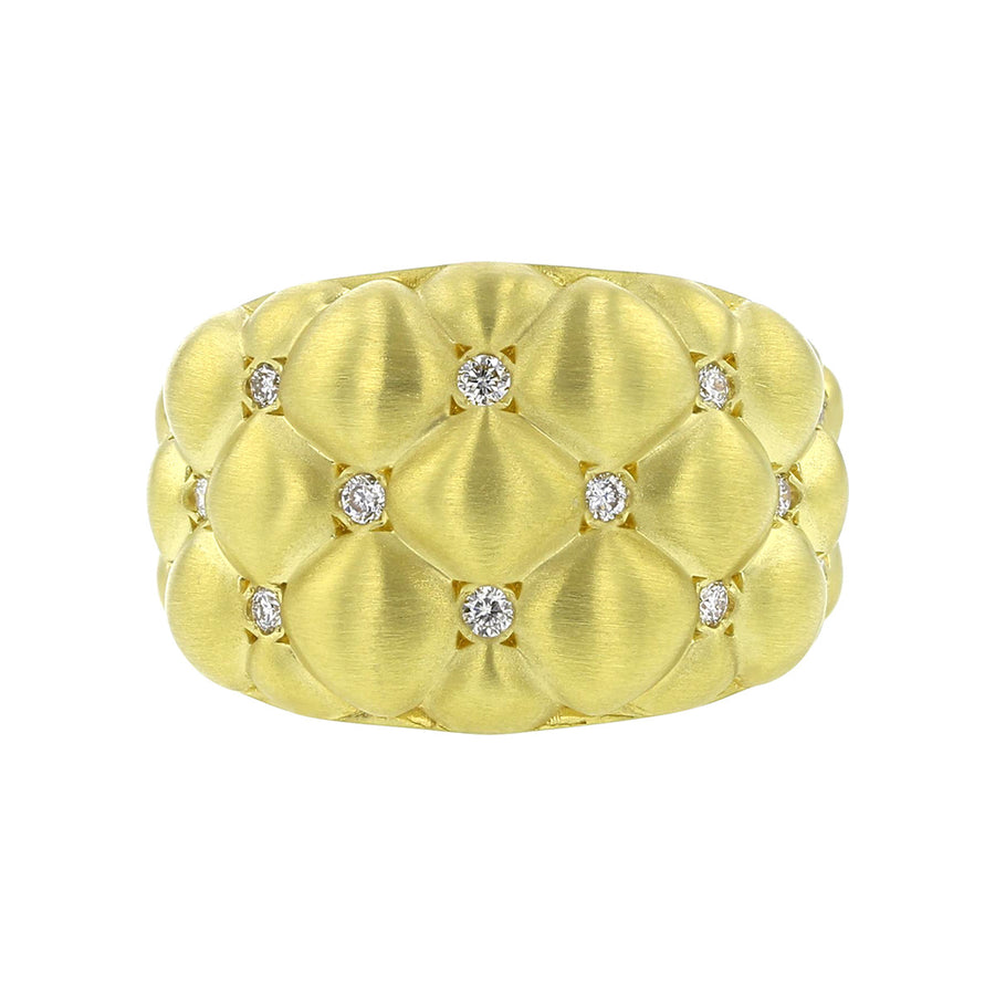 18K Yellow Gold Diamond Brushed Tufted Ring