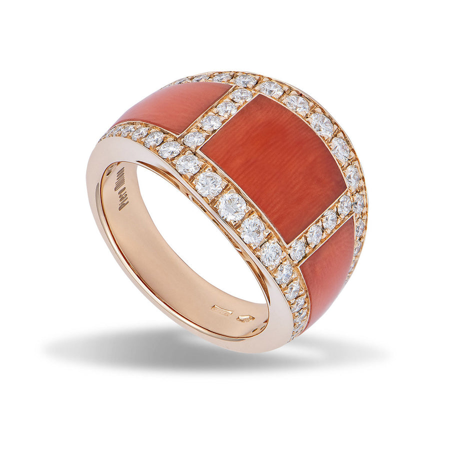 Ring with Diamonds and Coral