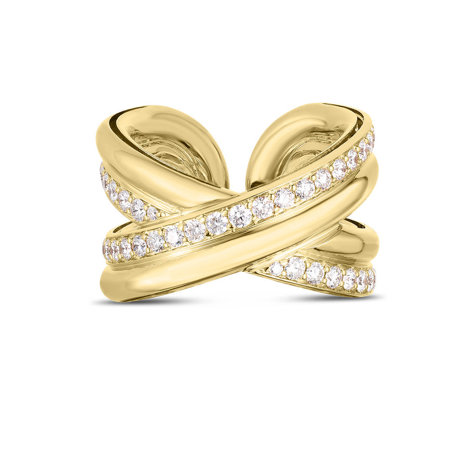 18K Yellow Gold Wide Cialoma Diamond Crossover Ring