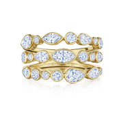 Three-Row Ring with Mixed Shape Diamonds