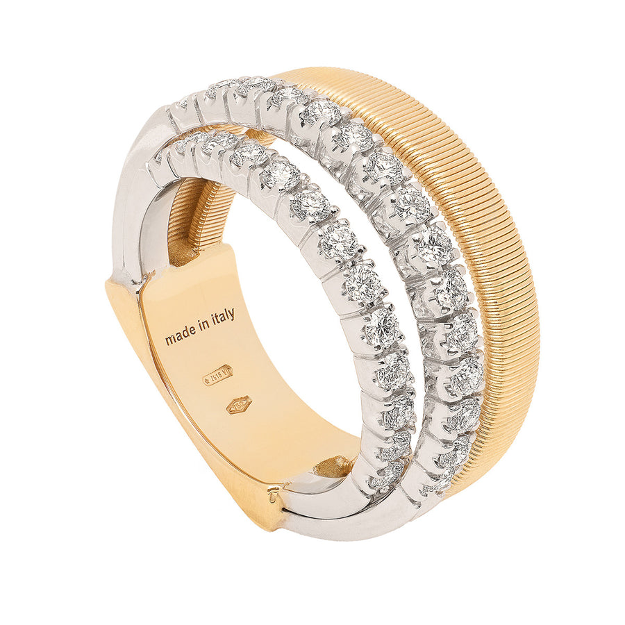 18K Yellow and White Gold Three Strand Ring with Diamonds