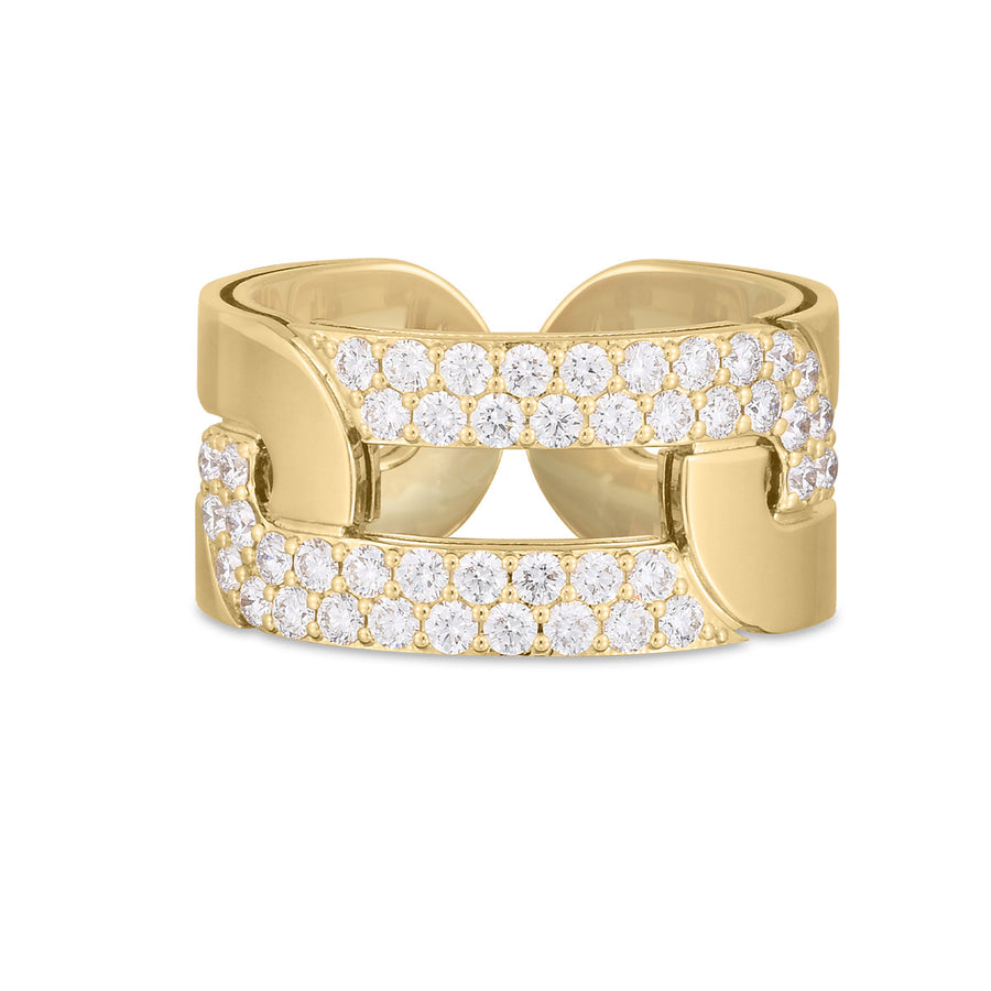 18K Yellow Gold Navarra Diamond Link Wide Ring | Sylvan\'s Jewelers