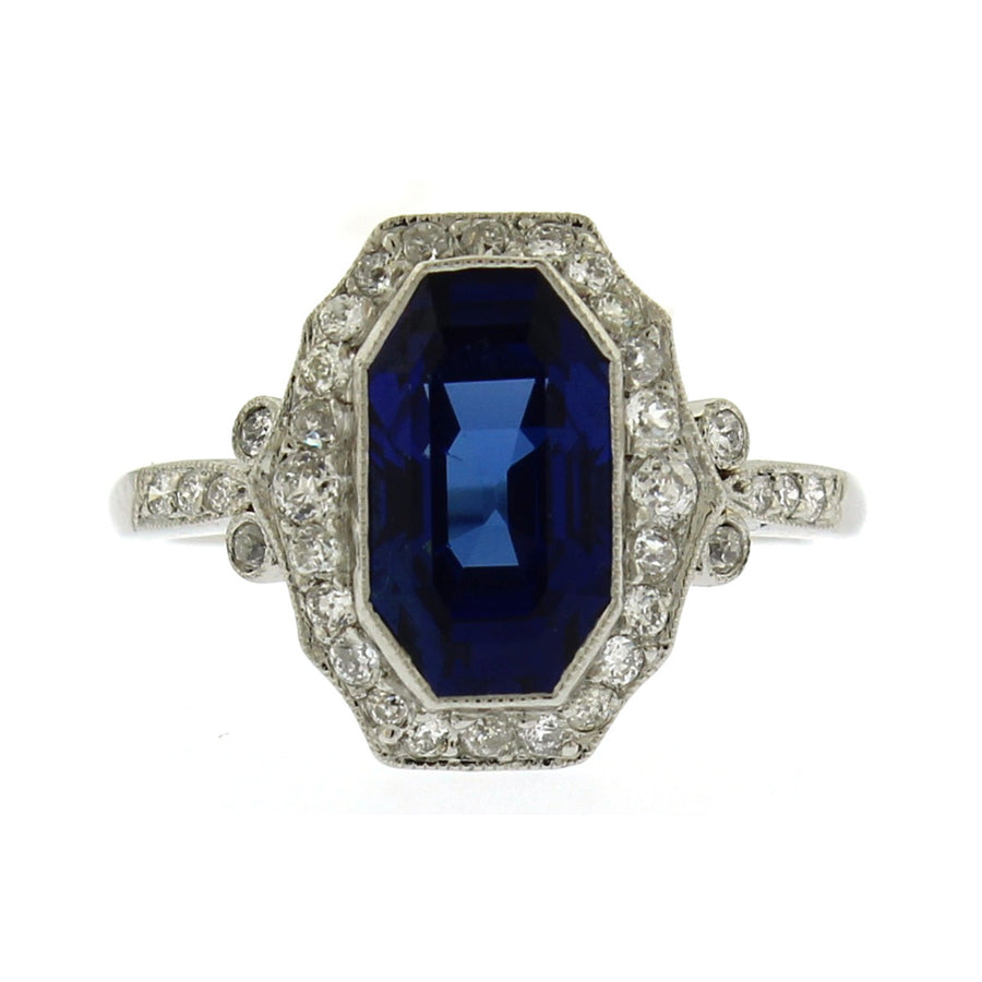 Platinum Sapphire and Diamond Halo Ring
