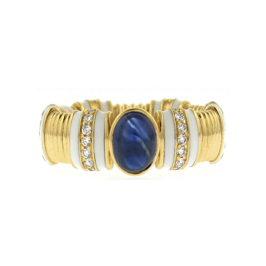 Cabochon Sapphire, Diamond and Enamel Ring