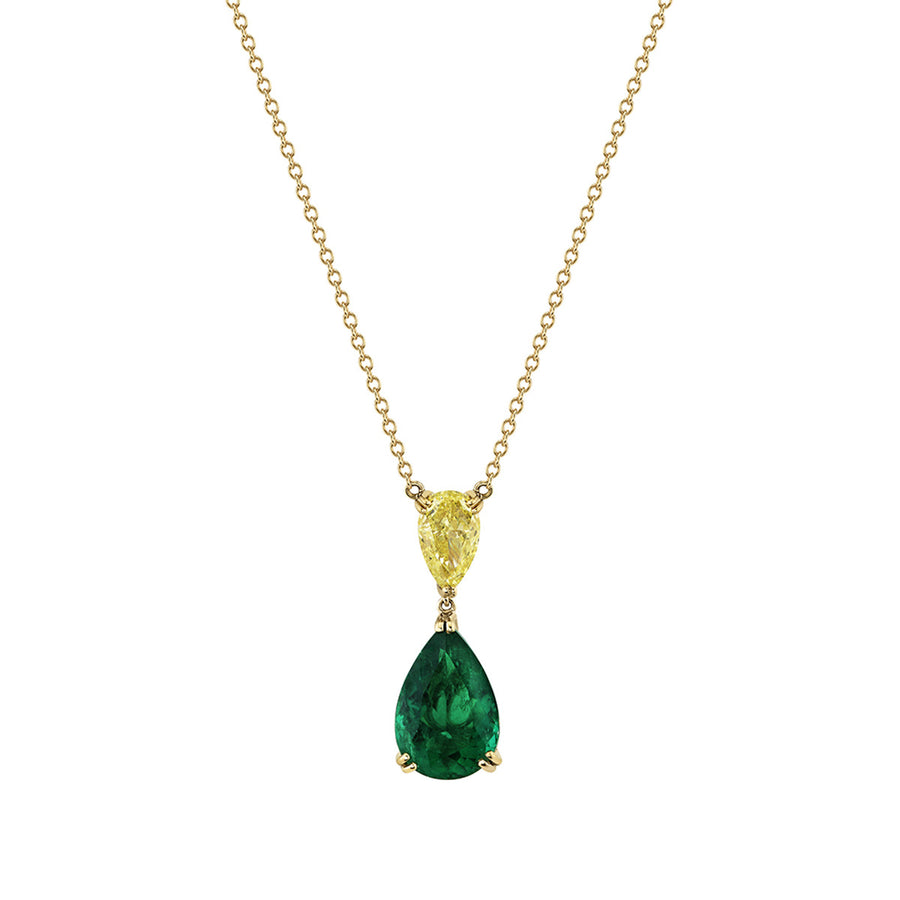 Emerald and Fancy Intense Yellow Diamond Pendant Necklace