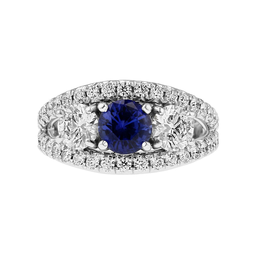 Platinum Sapphire and Diamond 3-Stone Ring