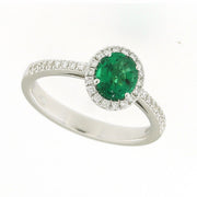 Emerald and Diamond Halo Ring