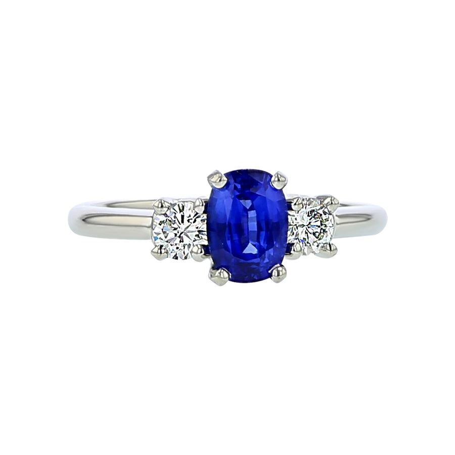 Platinum Sapphire and Diamond Three Stone Ring