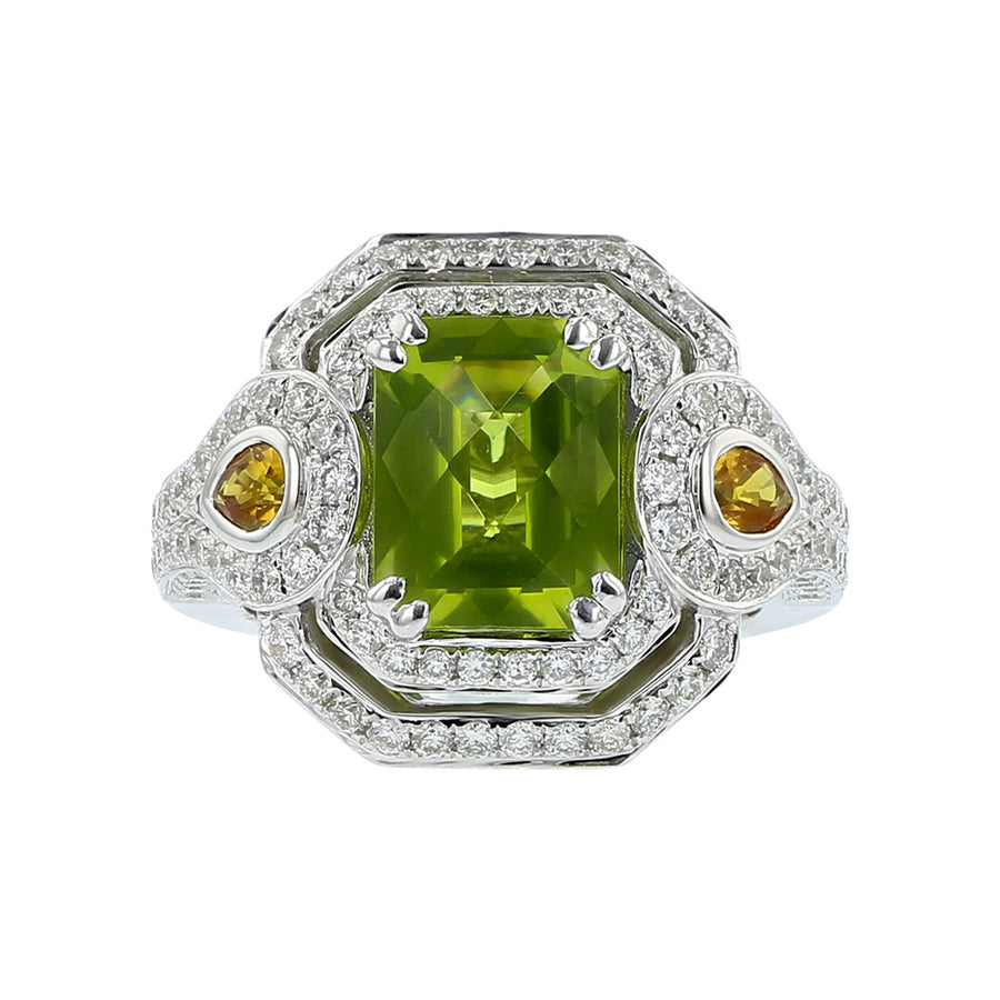 Peridot, Yellow Sapphire and Diamond Pastel Ring