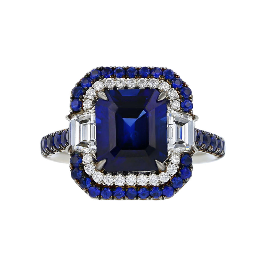 Blue Sapphire and Diamond Duet Ring