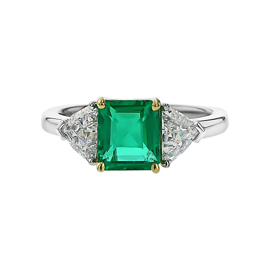 Emerald-cut Colombian Emerald and Diamond Ring