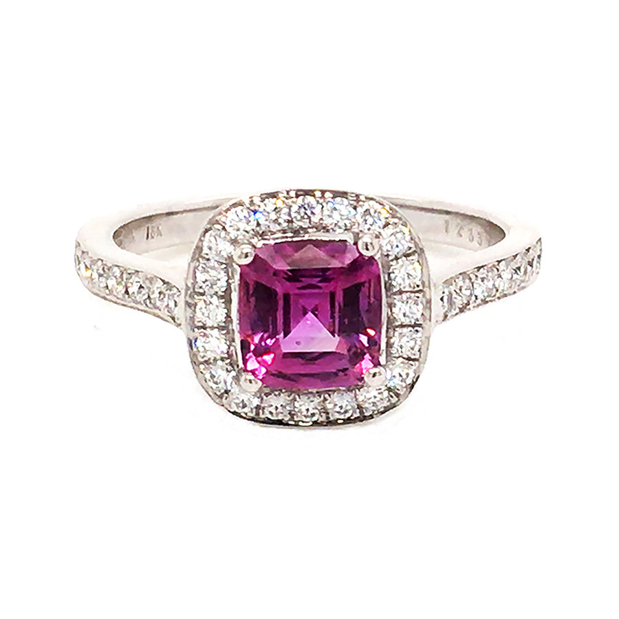 Pink Sapphire and Diamond Halo Ring