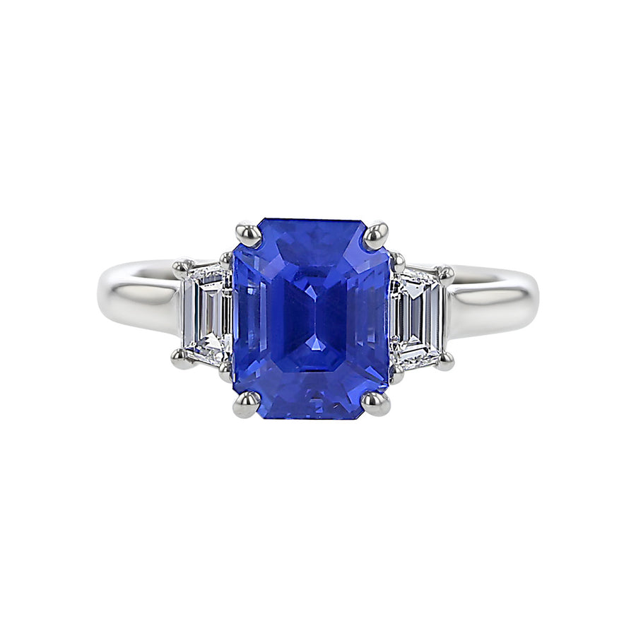 Sri-Lankan Blue Sapphire and Diamond 3 Stone Ring