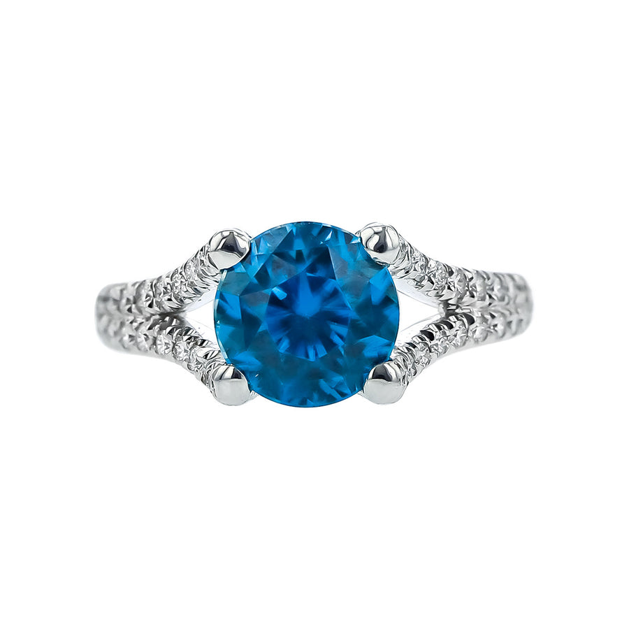 Blue Zircon and Diamond Ring