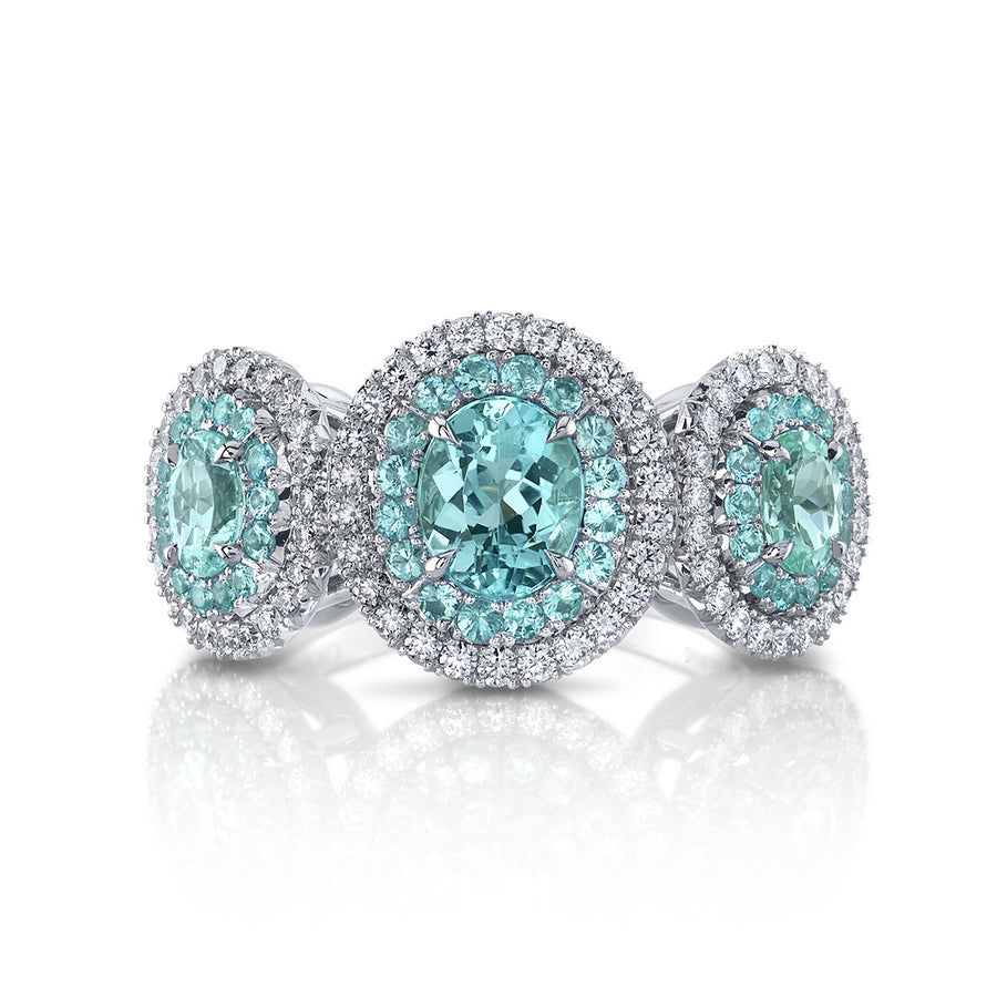 Paraiba-Type Tourmaline, Paraiba Tourmaline and Diamond 3-Stone Ring