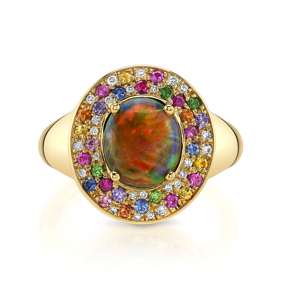 Opal, Fancy Sapphire, Tsavorite Garnet and Diamond Ring