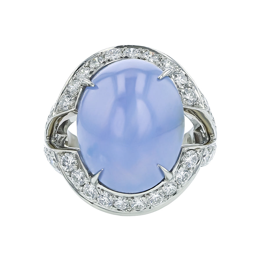 Platinum Star Sapphire and Diamond Ring