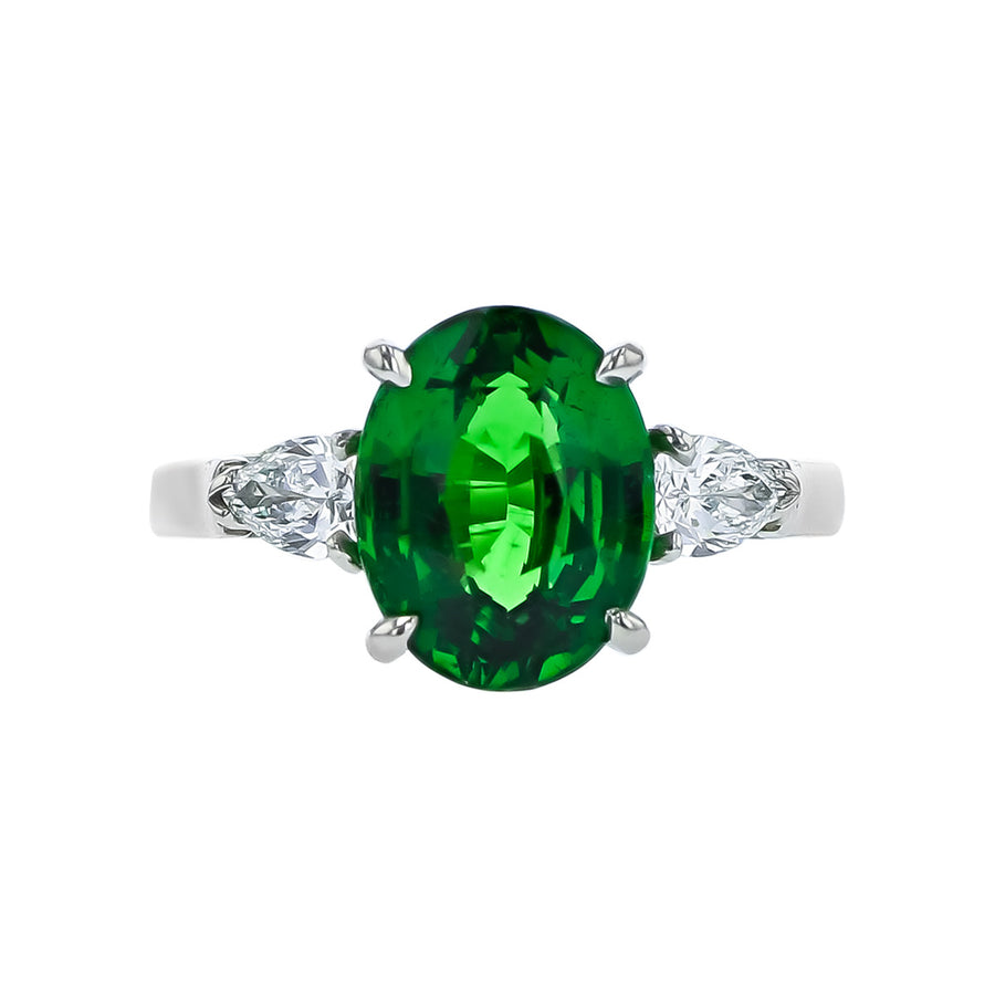 Platinum Tsavorite and Diamond Ring