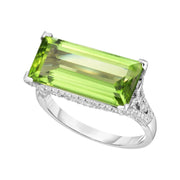 Emerald-cut Peridot and Diamond Ring