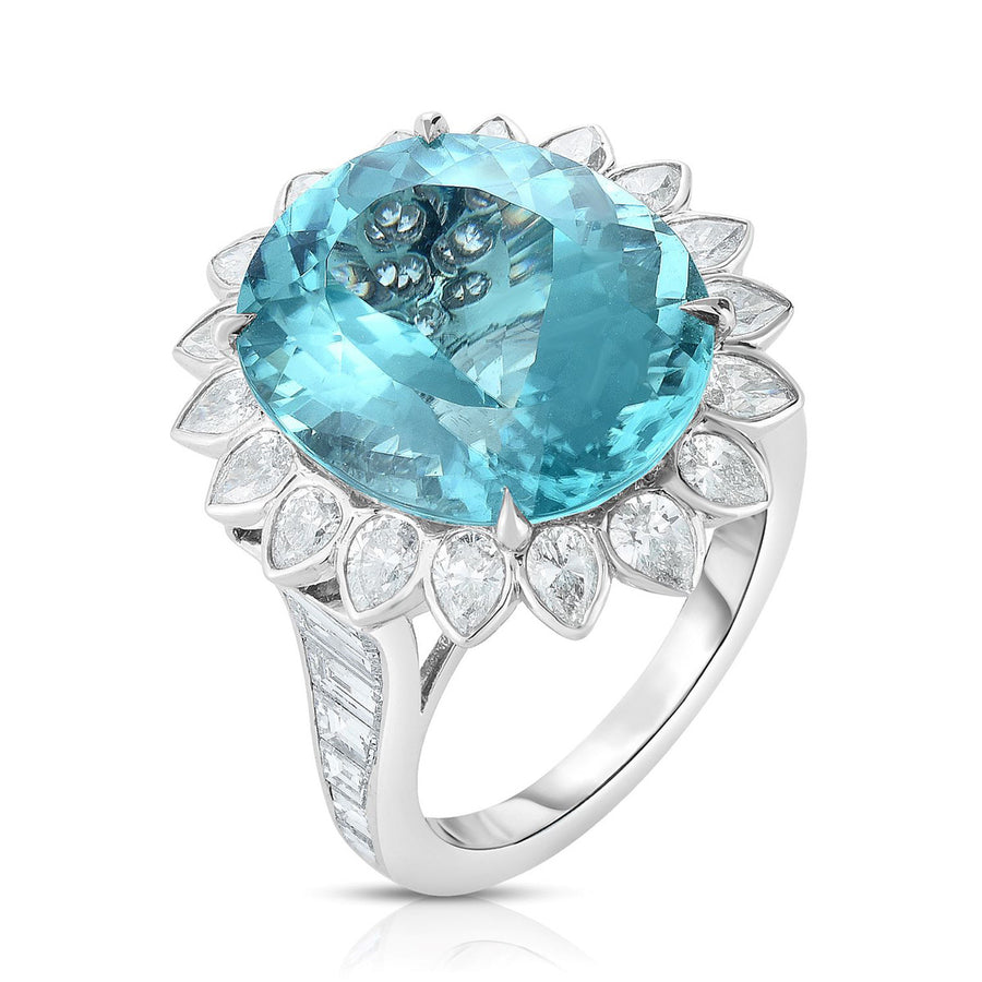 Platinum Blue Tourmaline and Diamond Halo Ring