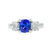 Platinum Cushion Sapphire and Diamond 3-Stone Ring