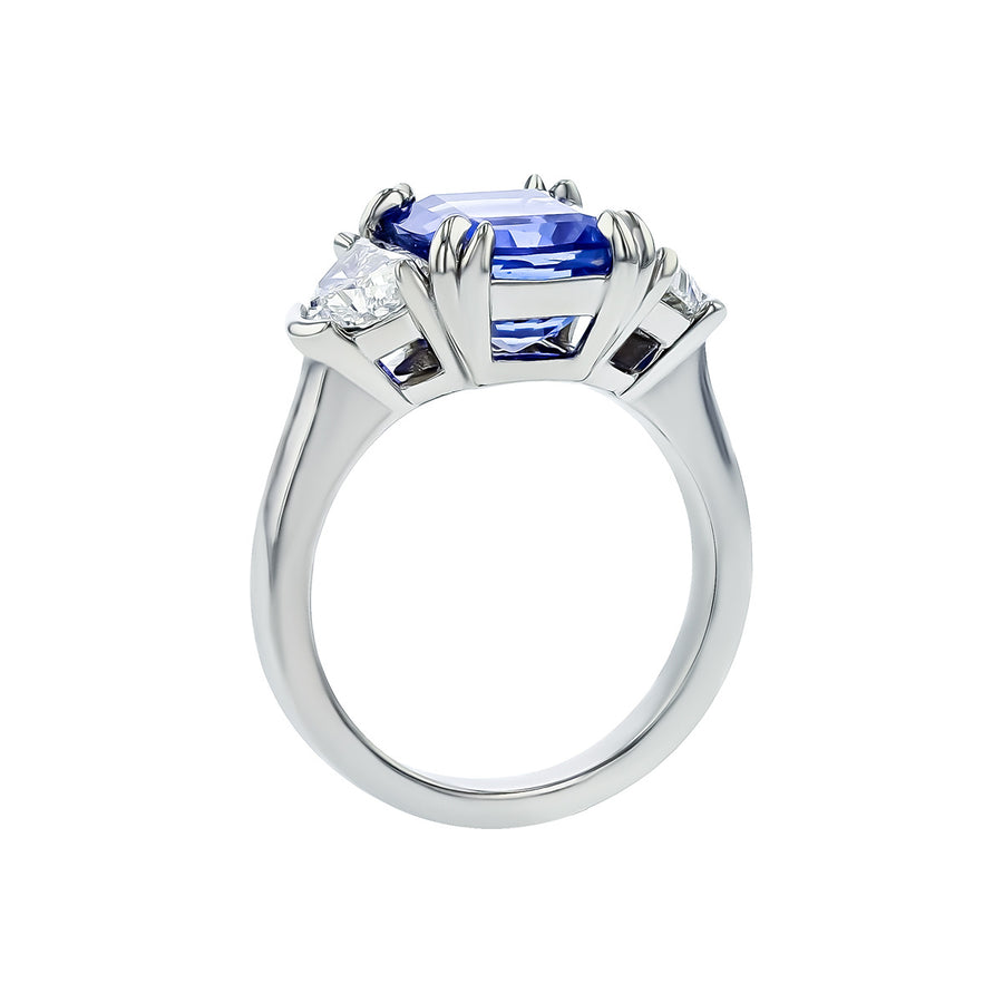 Platinum Cushion Sapphire and Diamond 3-Stone Ring