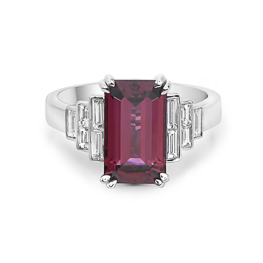 Pastel Emerald Cut Garnet and Diamond Ring